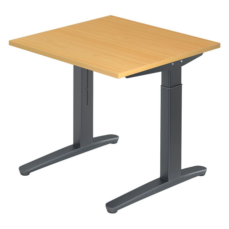 Bureau réglable en hauteur XTRA XB 8 GG avec plateau couleur hêtre et structure gris foncé de hjh OFFICE PRO