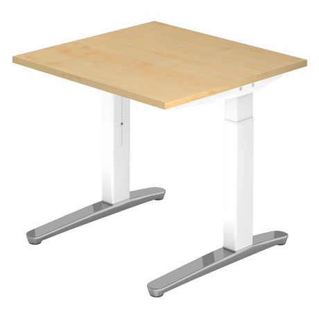Bureau réglable en hauteur XTRA XB 8 WC avec plateau en érable et pieds blancs de hjh OFFICE PRO