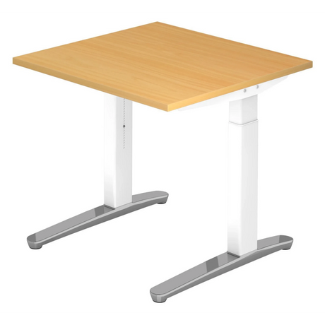 Bureau réglable en hauteur XTRA XB 8 WC en hêtre avec pieds blancs et supports argentés de hjh OFFICE PRO