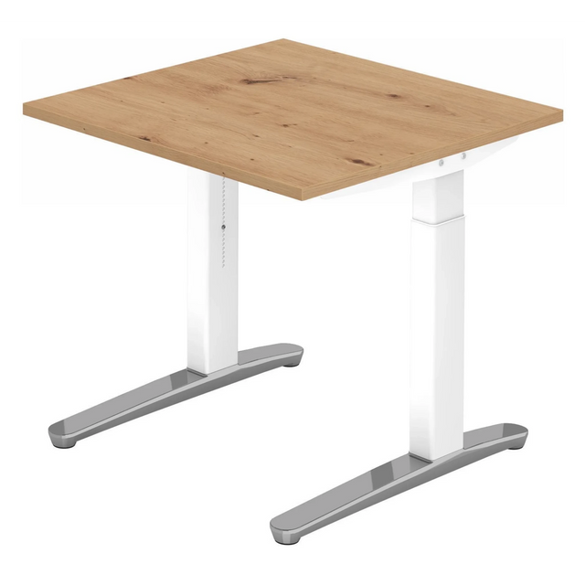 Bureau réglable en hauteur XTRA XB 8 WC en chêne noueux avec pieds blancs de hjh OFFICE PRO