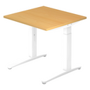 Bureau réglable en hauteur XTRA XB 8 WW avec plateau couleur hêtre et structure blanche de hjh OFFICE PRO