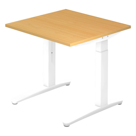 Bureau réglable en hauteur XTRA XB 8 WW avec plateau couleur hêtre et structure blanche de hjh OFFICE PRO