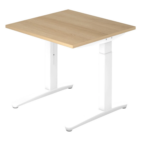 Bureau réglable en hauteur XTRA XB 8 WW avec plateau en chêne et structure blanche de hjh OFFICE PRO