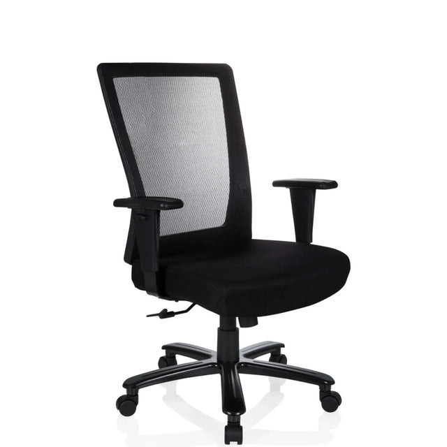 Siège pivotant XXL EXTENDER noir avec dossier en maille et accoudoirs de hjh OFFICE