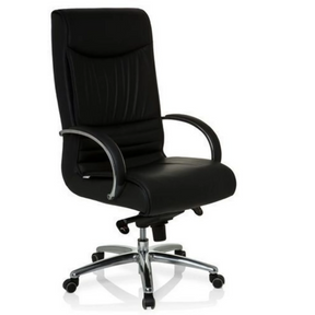 Siège pivotant XXL F 400 avec revêtement en cuir noir et pied en étoile chromé de hjh OFFICE