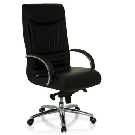 Siège pivotant XXL F 400 avec revêtement en cuir noir et pied en étoile chromé de hjh OFFICE