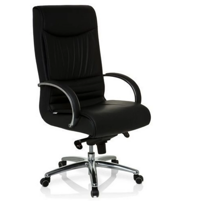 Siège pivotant XXL F 400 avec revêtement en cuir noir et pied en étoile chromé de hjh OFFICE