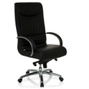 Siège pivotant XXL F 400 avec revêtement en cuir noir et pied en étoile chromé de hjh OFFICE