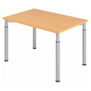 Bureau réglable en hauteur YAMA 12 S aspect hêtre avec pieds en métal argenté de hjh OFFICE PRO