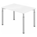 Bureau réglable en hauteur YAMA 12 S avec plateau blanc et pieds argentés de hjh OFFICE PRO