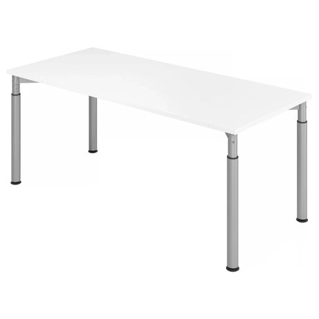 Bureau réglable en hauteur YAMA 19 S avec plateau blanc et pieds argentés de hjh OFFICE PRO