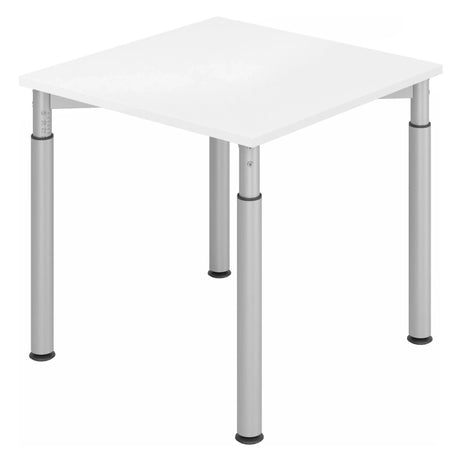 Bureau réglable en hauteur YAMA 8 S avec plateau blanc et pieds argentés de hjh OFFICE PRO