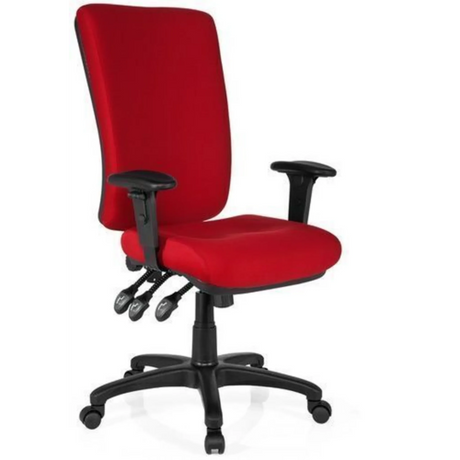 Siège de bureau de qualité professionnelle ZENIT HIGH avec revêtement en tissu rouge, accoudoirs noirs et piètement à roulettes de hjh OFFICE