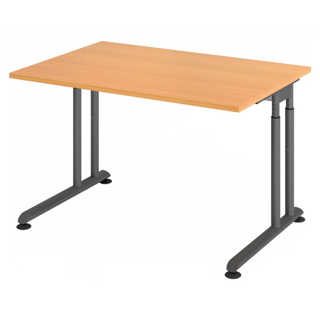 Bureau réglable en hauteur ZENO 12 G en hêtre et graphite avec piètement en T de hjh OFFICE PRO