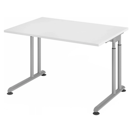 Bureau réglable en hauteur ZENO 12 S avec plateau blanc et piètement argenté de hjh OFFICE PRO