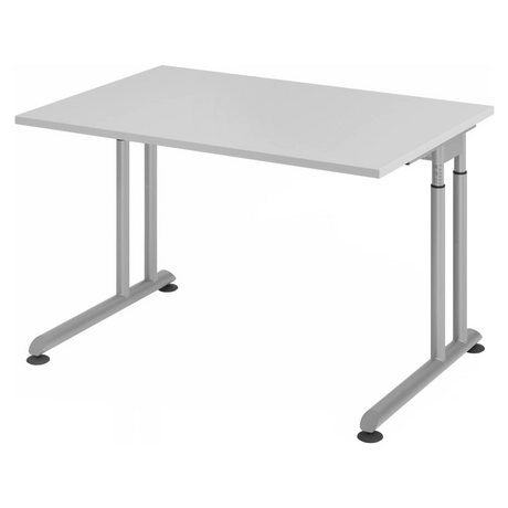 Bureau réglable en hauteur ZENO 12 S avec plateau gris et structure argentée de hjh OFFICE PRO