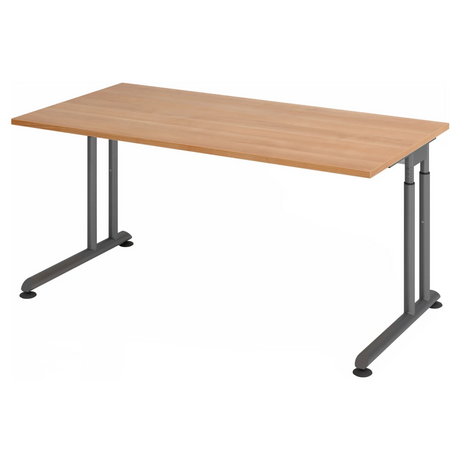 Bureau réglable en hauteur ZENO 16 G avec plateau en noyer et piètement graphite de hjh OFFICE PRO