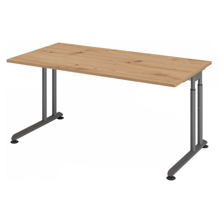 Bureau réglable en hauteur ZENO 16 G en chêne rustique avec piètement graphite de hjh OFFICE PRO