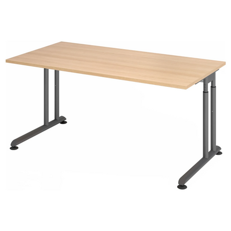 Bureau réglable en hauteur ZENO 16 G en chêne et graphite avec pieds en T de hjh OFFICE PRO