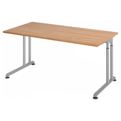 Bureau réglable en hauteur ZENO 16 S avec plateau en noyer et structure argentée de hjh OFFICE PRO