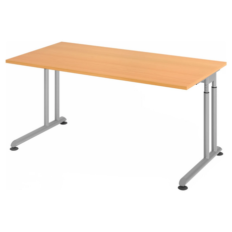 Bureau réglable en hauteur ZENO 16 S aspect hêtre avec pieds argentés de hjh OFFICE PRO