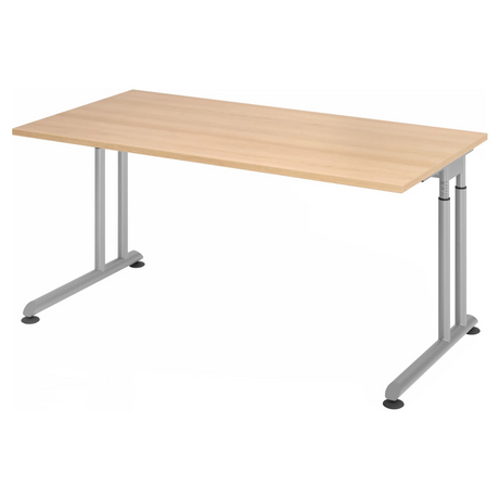 Bureau réglable en hauteur ZENO 16 S effet chêne avec pieds en métal argenté de hjh OFFICE PRO