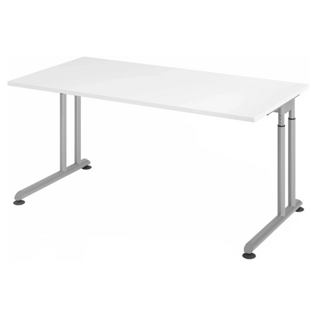 Bureau réglable en hauteur ZENO 16 S avec plateau blanc et pieds argentés de hjh OFFICE PRO