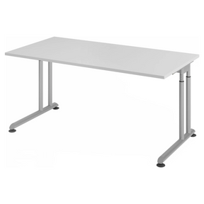 Bureau réglable en hauteur ZENO 16 S avec plateau gris et structure argentée de hjh OFFICE PRO