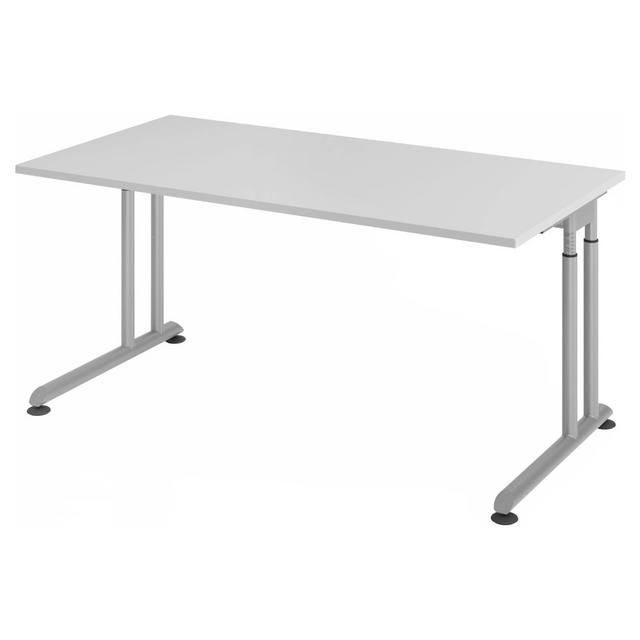 Bureau réglable en hauteur ZENO 16 S avec plateau gris et structure argentée de hjh OFFICE PRO