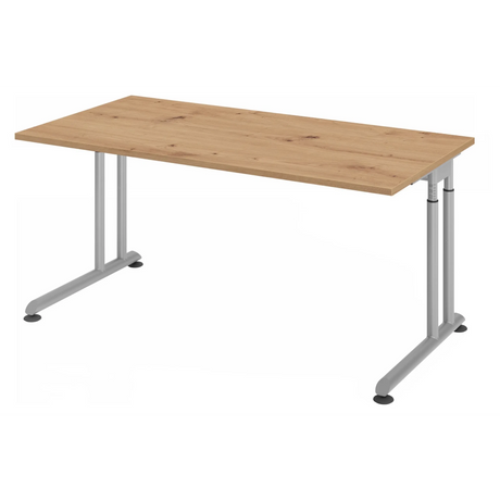 Bureau réglable en hauteur ZENO 16 S en chêne noueux avec structure argentée de hjh OFFICE PRO