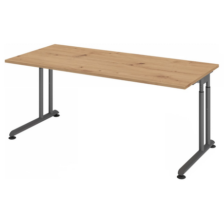 Bureau réglable en hauteur ZENO 19 G en chêne rustique avec piétement graphite de hjh OFFICE PRO