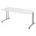 Bureau réglable en hauteur ZENO 19 S avec plateau blanc et cadre argenté de hjh OFFICE PRO