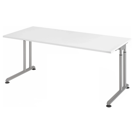Bureau réglable en hauteur ZENO 19 S avec plateau blanc et cadre argenté de hjh OFFICE PRO