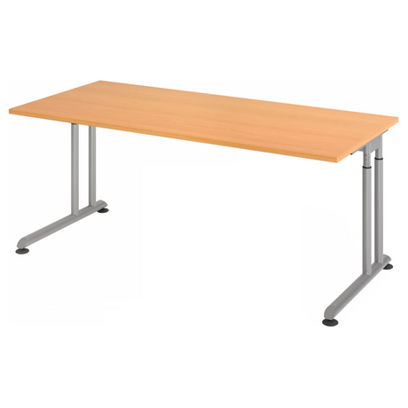 Bureau réglable en hauteur ZENO 19 S en hêtre avec pieds en métal argenté de hjh OFFICE PRO