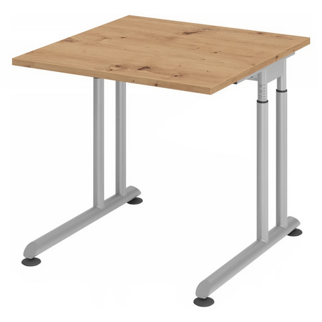 Bureau réglable en hauteur ZENO 8 S en chêne noueux et argent avec pieds en U de hjh OFFICE PRO