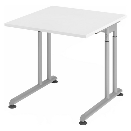 Bureau réglable en hauteur ZENO 8 S avec plateau blanc et structure argentée de hjh OFFICE PRO