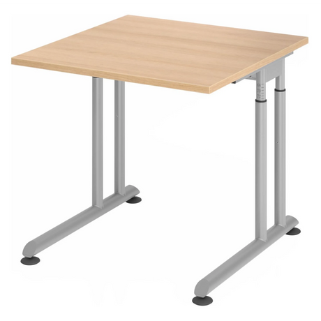 Bureau réglable en hauteur ZENO 8 S avec plateau couleur chêne et structure argentée de hjh OFFICE PRO